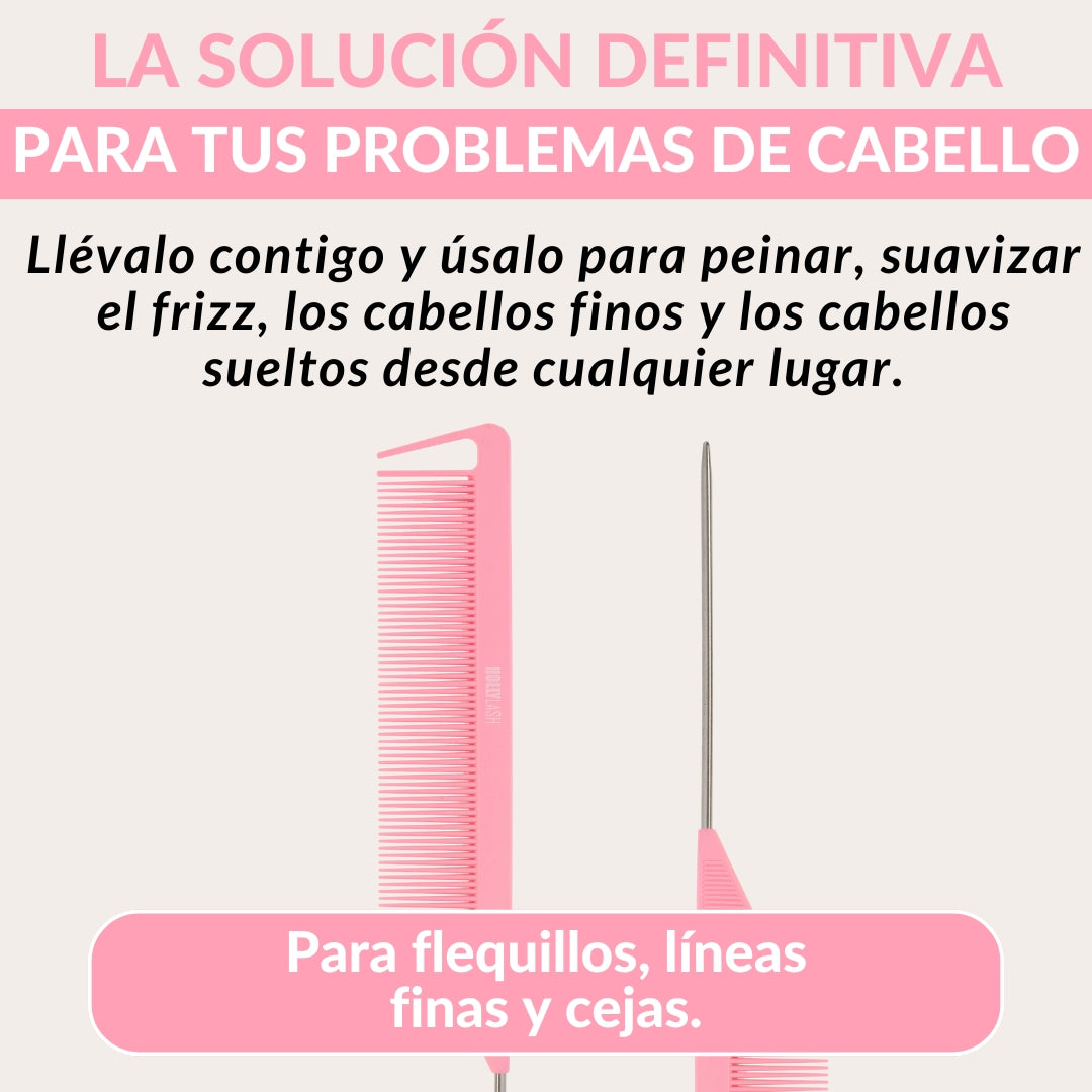 Peine de Estilista Profesional con Punta Metálica - Rosa